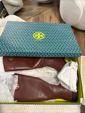 Tory Burch Brown Leather Knee-High Heeled Boots